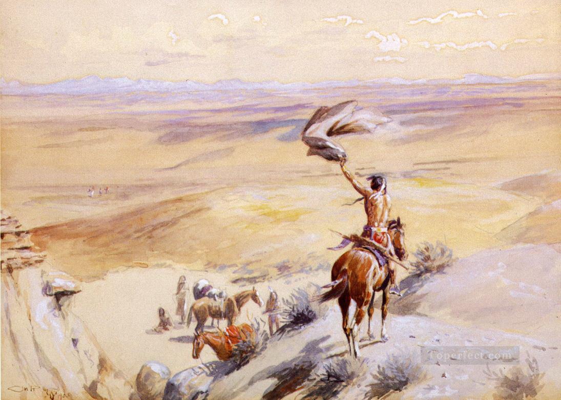シグナル 1903年 チャールズ・マリオン・ラッセル アメリカ・インディアン油絵